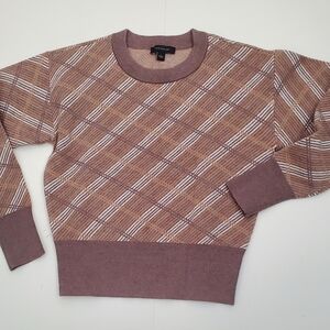 ANN TAYLOR CREWNECK STRIPED PLAID SWEATER